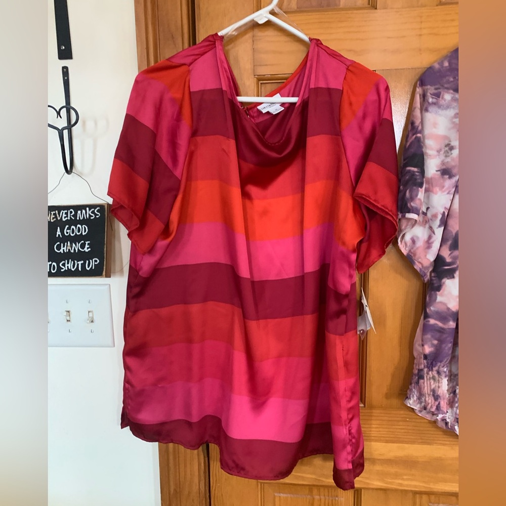 Liz Claiborne Women’s Red stripped short sleeved 3x blouse